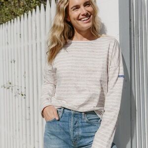 Jenni Kayne x Saint James Rue Drop Shoulder Tee Shirt Oatmeal Stripe XS